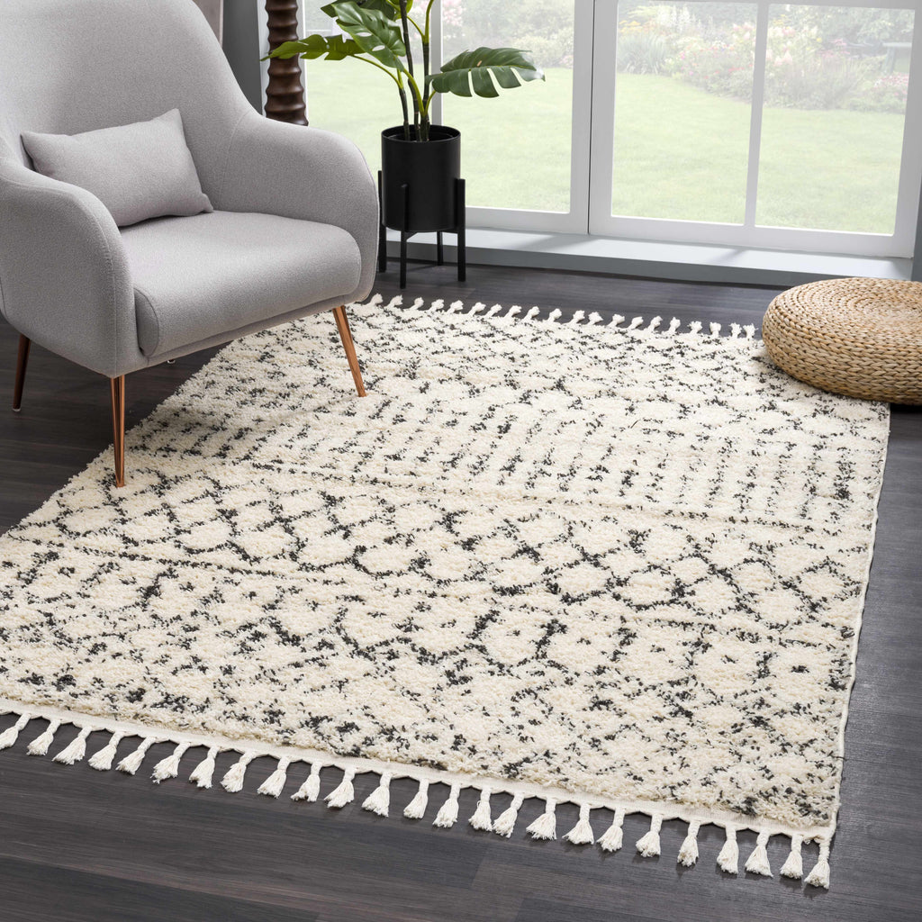 Kibureau Cream Trellis Shag Area Rug-0