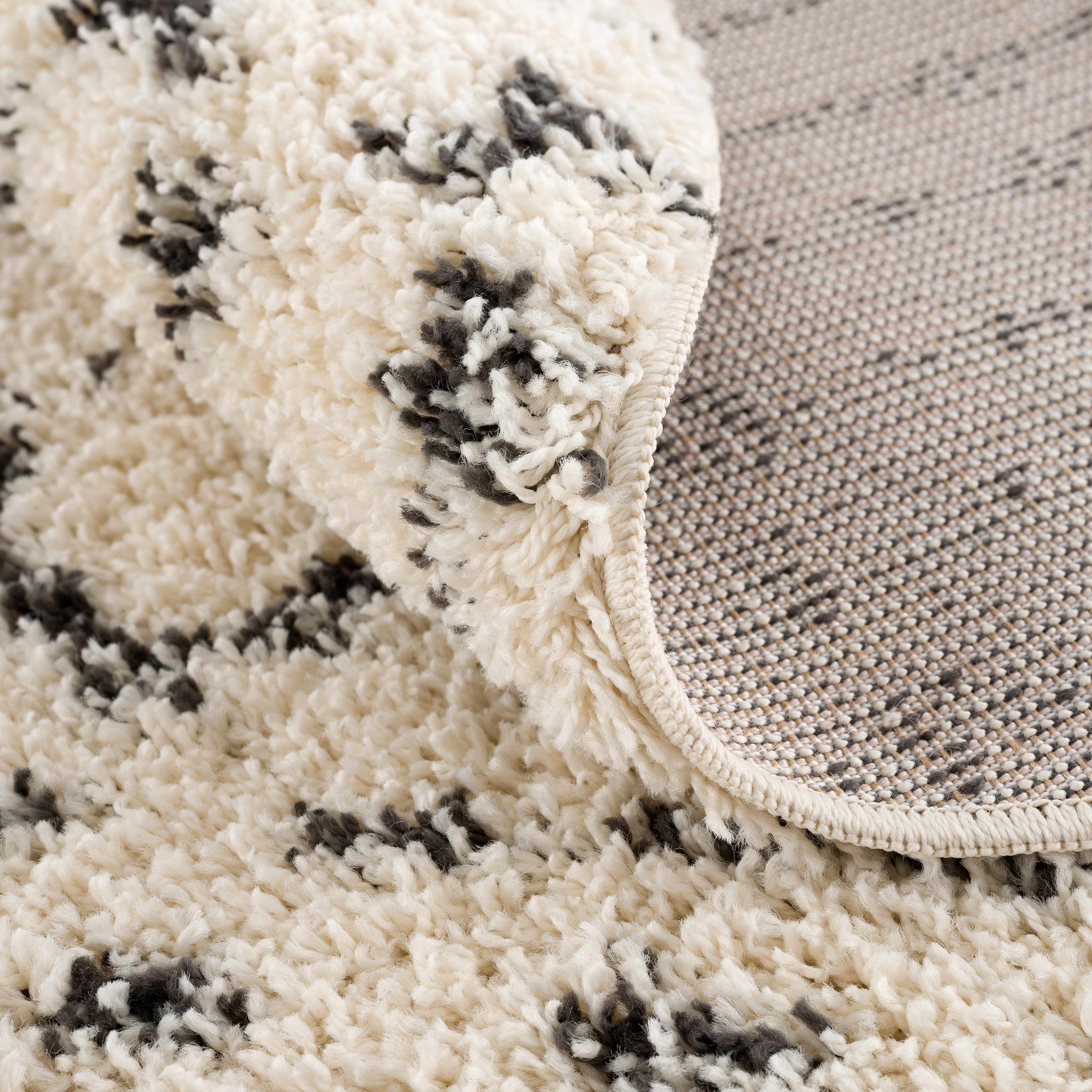 Kibureau Cream Trellis Shag Area Rug-3