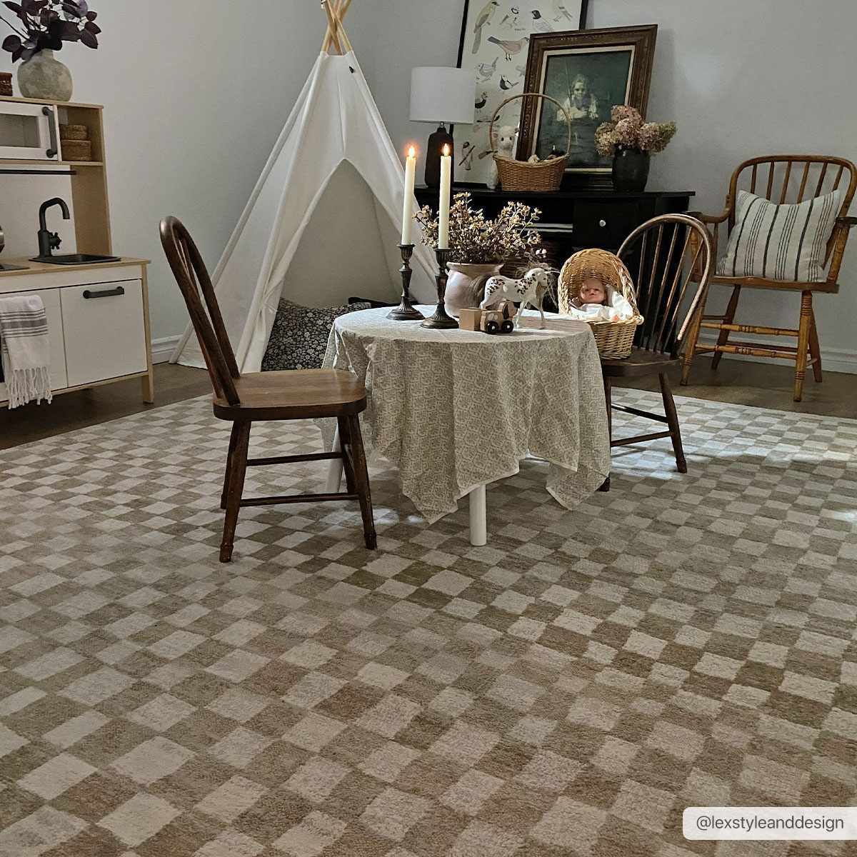Benjy Cream & Gold Checkered Area Rug-4