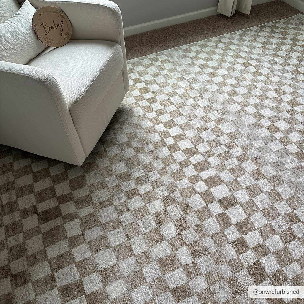 Benjy Cream & Gold Checkered Area Rug-3