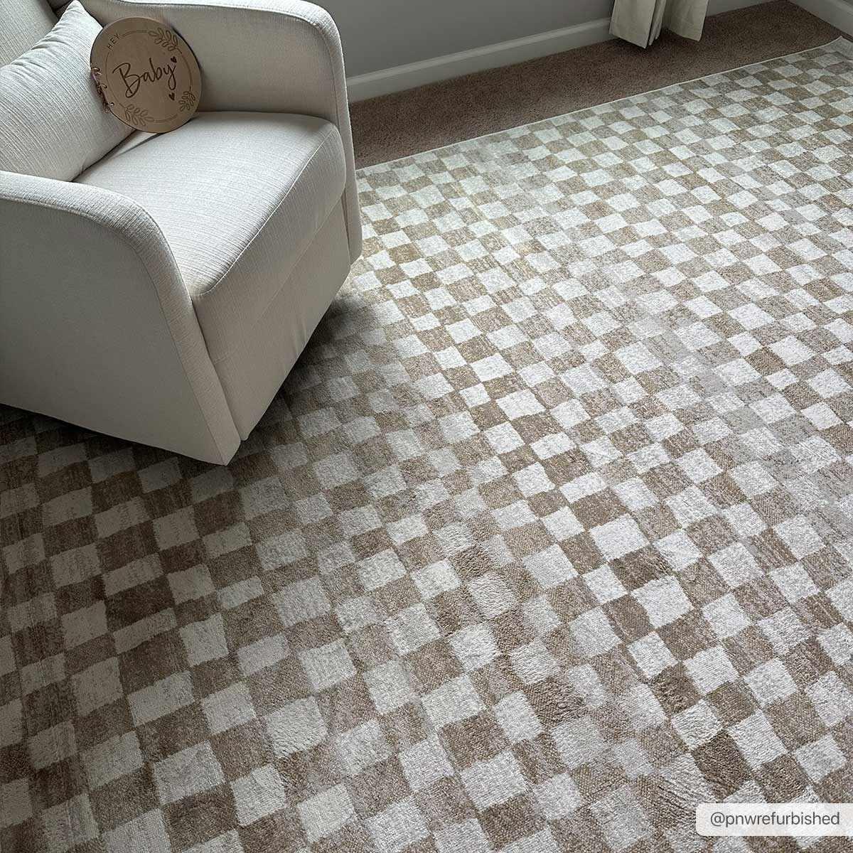 Benjy Cream & Gold Checkered Area Rug-3
