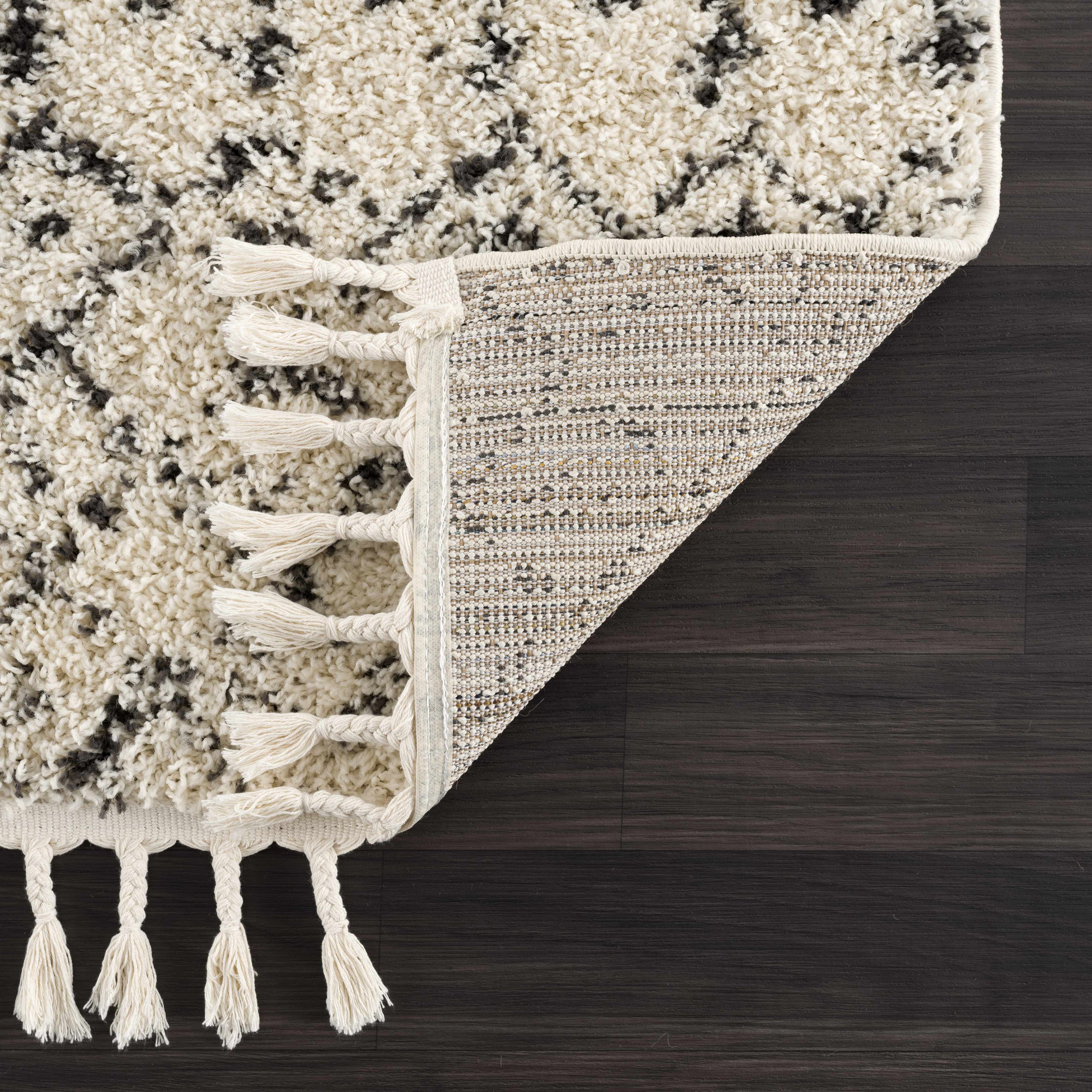 Kibureau Cream Trellis Shag Area Rug-4