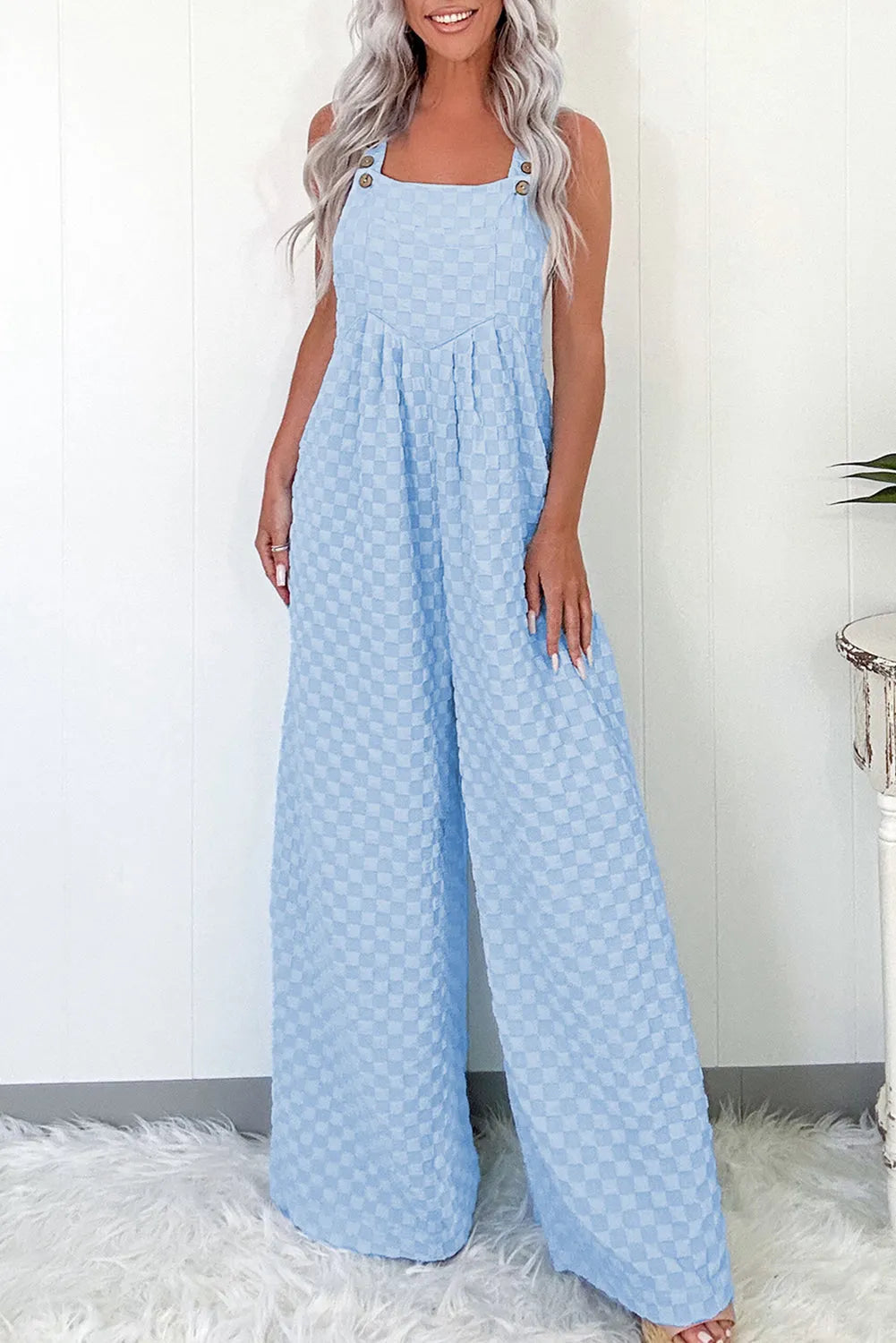 Checkered Wide-Leg Overalls-4