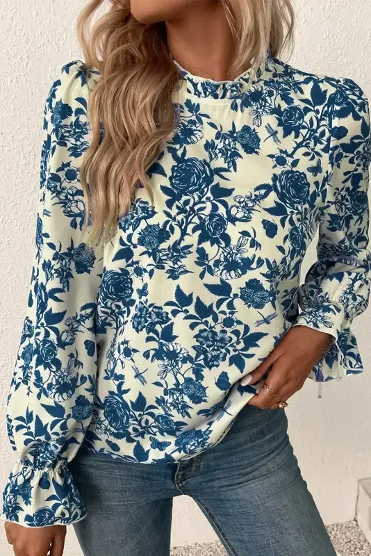 Blue Flora Flounce Blouse-4