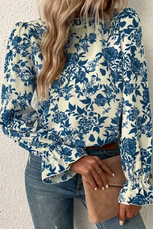 Blue Flora Flounce Blouse-3
