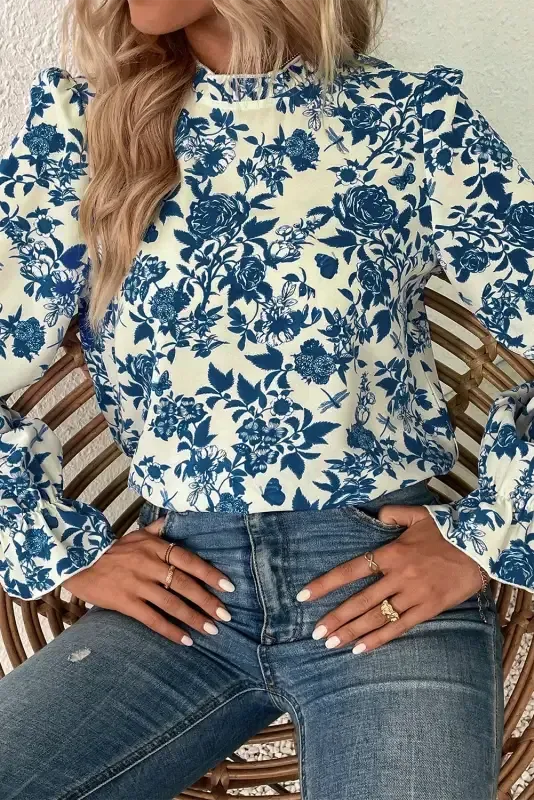 Blue Flora Flounce Blouse-2