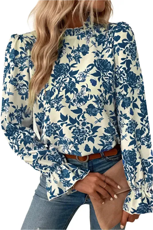 Blue Flora Flounce Blouse-0