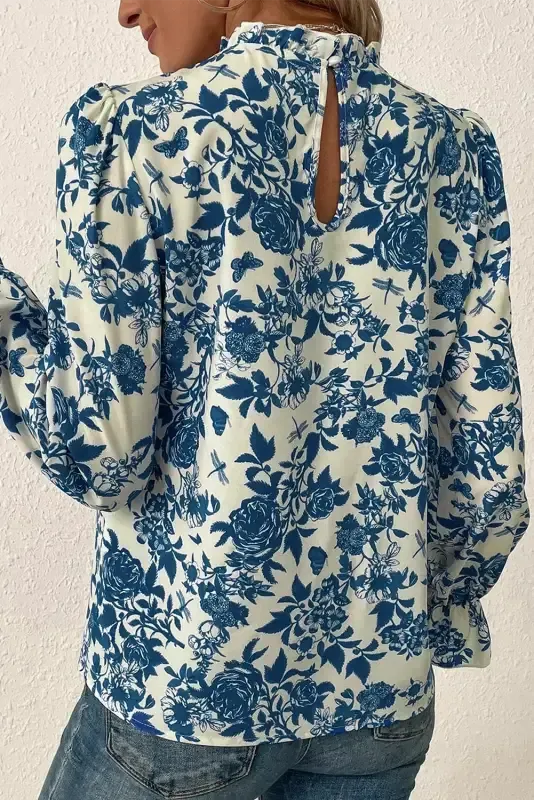 Blue Flora Flounce Blouse-1