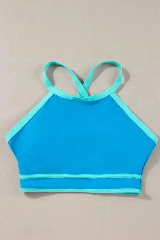 Blue High Waist Bikini - Contrast Trim Crisscross Back-2