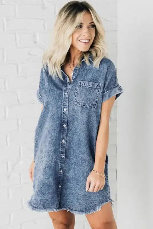 Blue Wash Mini Denim Dress-3