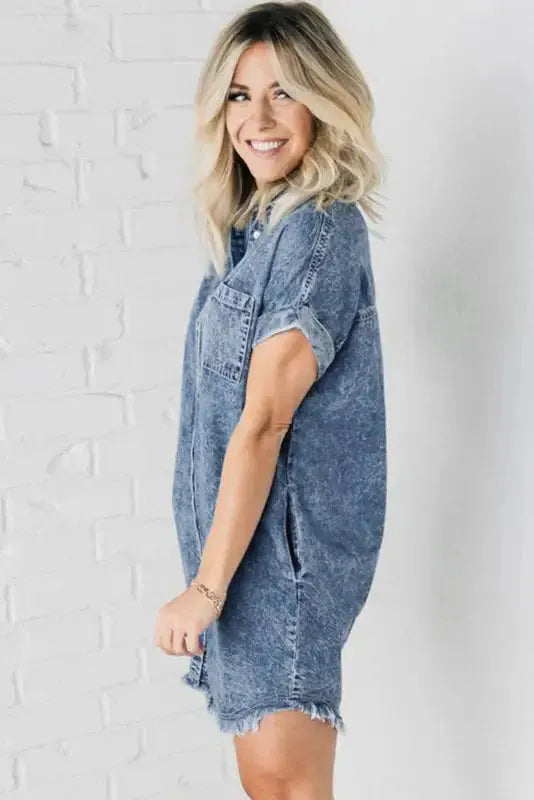 Blue Wash Mini Denim Dress-2