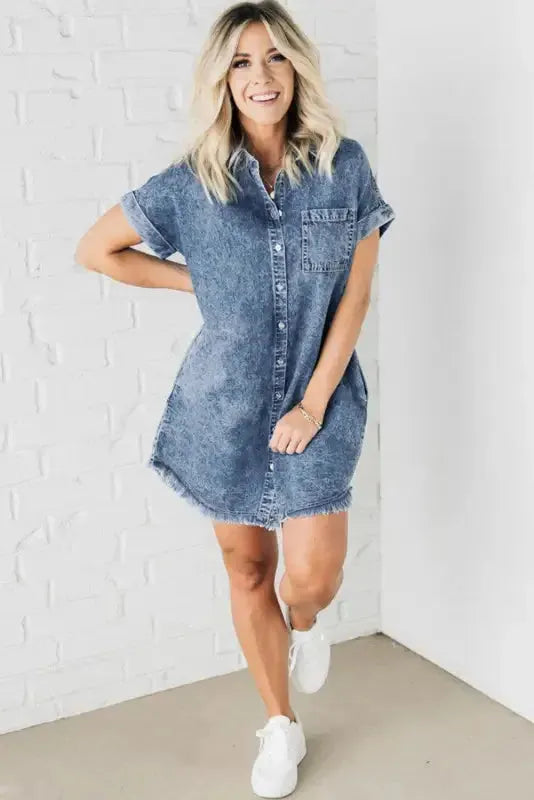 Blue Wash Mini Denim Dress-4