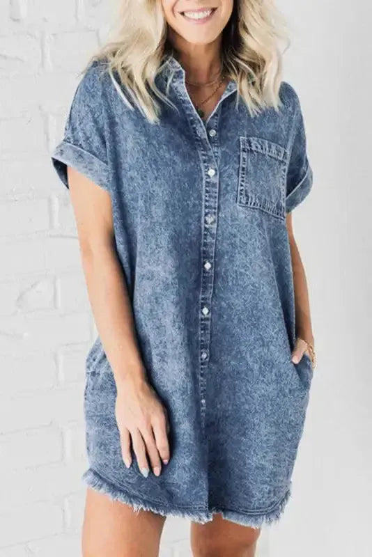 Blue Wash Mini Denim Dress-0