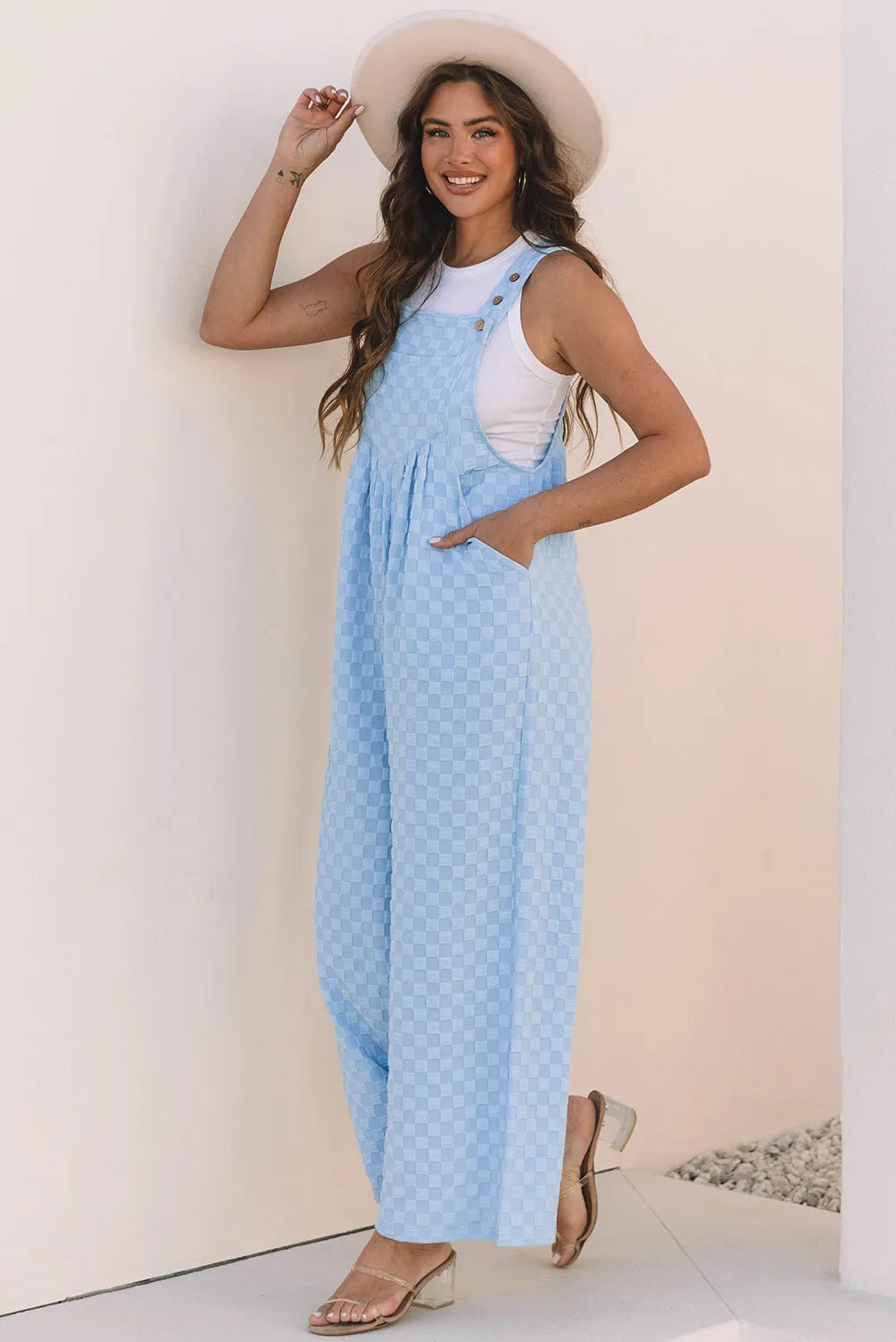 Checkered Wide-Leg Overalls-3