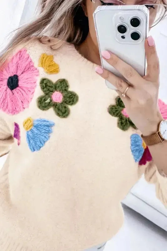 Cozy Blossom Crochet Sweater - Plus Size-1
