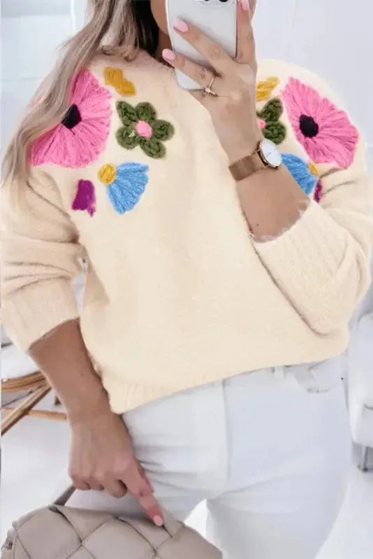 Cozy Blossom Crochet Sweater - Plus Size-0