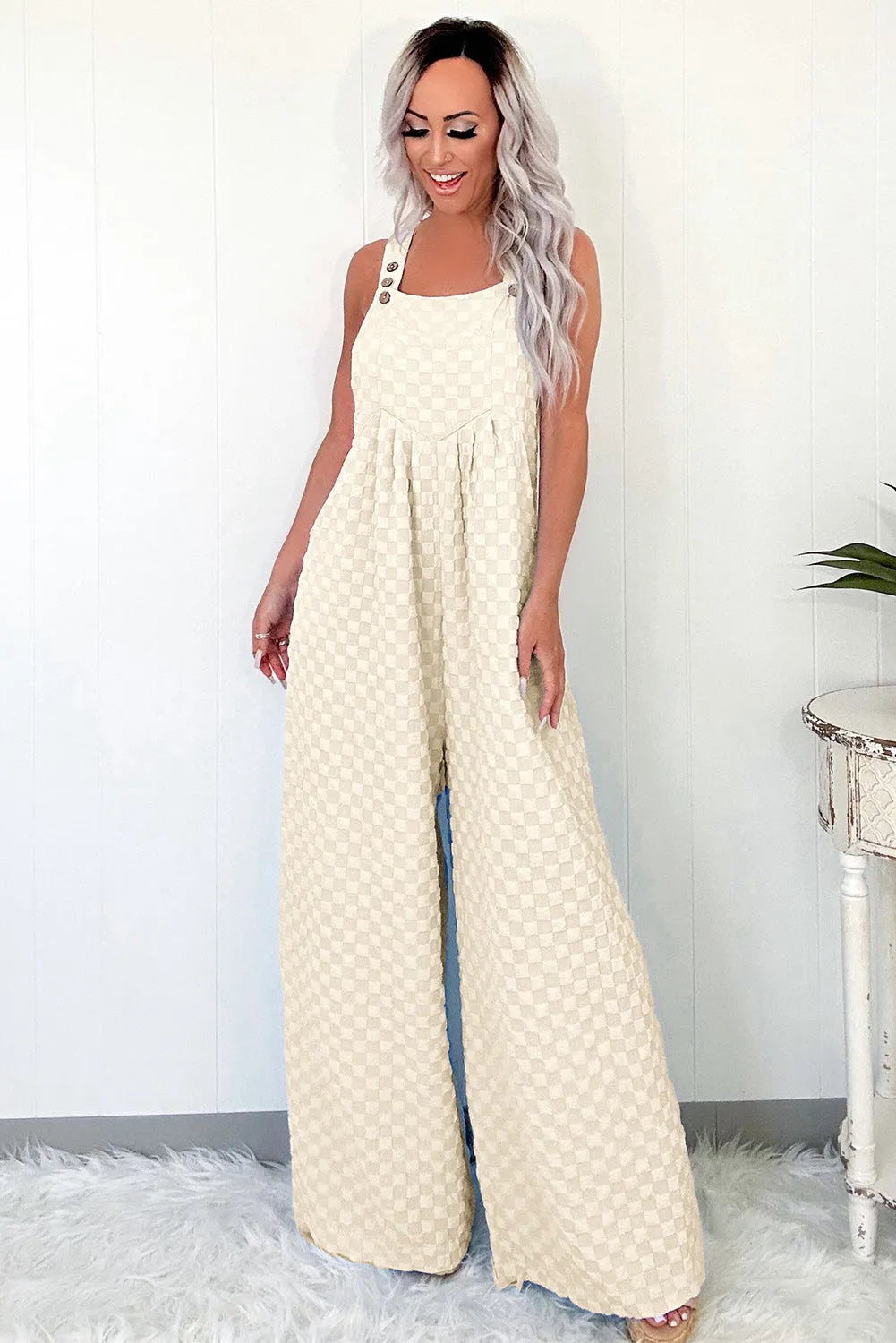 Checkered Wide-Leg Overalls-2