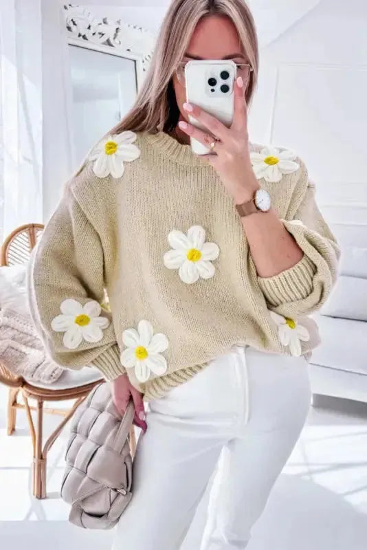 Floral Crochet Chunky Knit Sweater-2