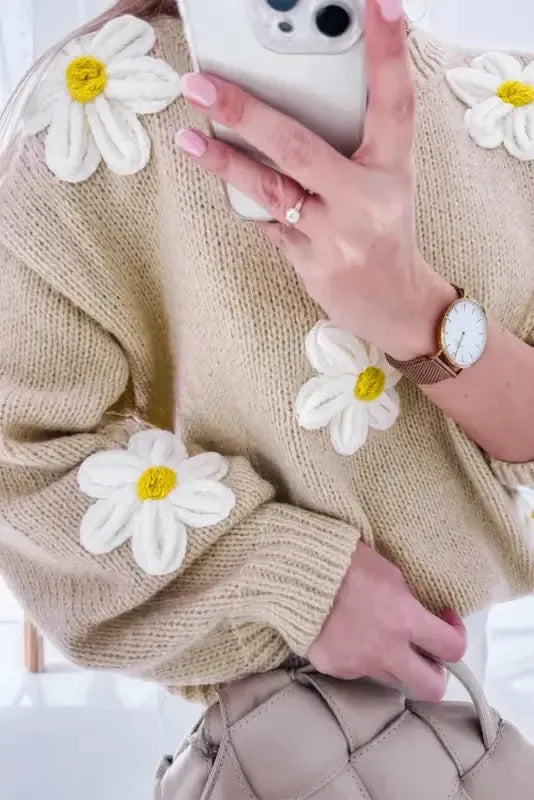 Floral Crochet Chunky Knit Sweater-3