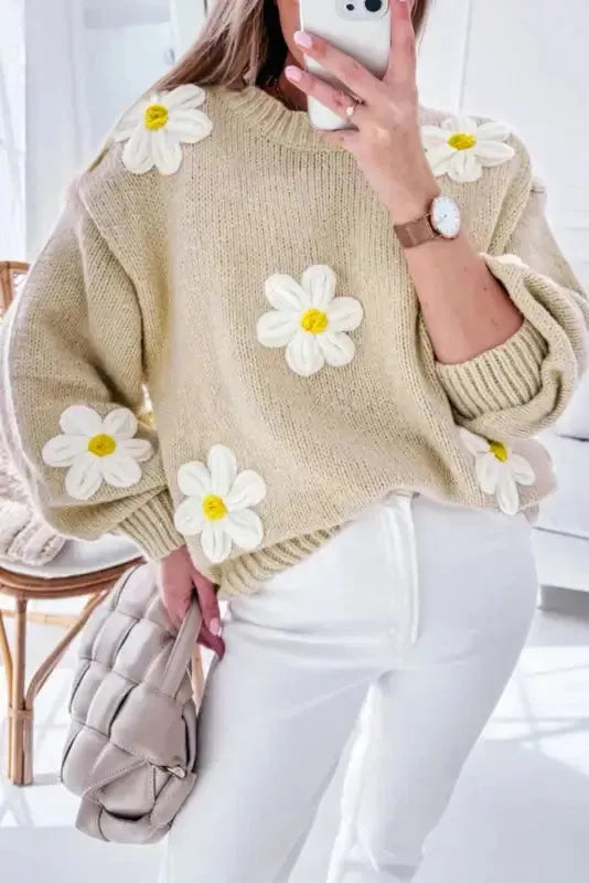 Floral Crochet Chunky Knit Sweater-0