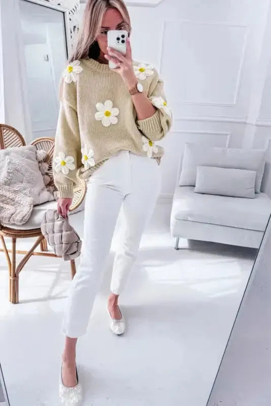 Floral Crochet Chunky Knit Sweater-1