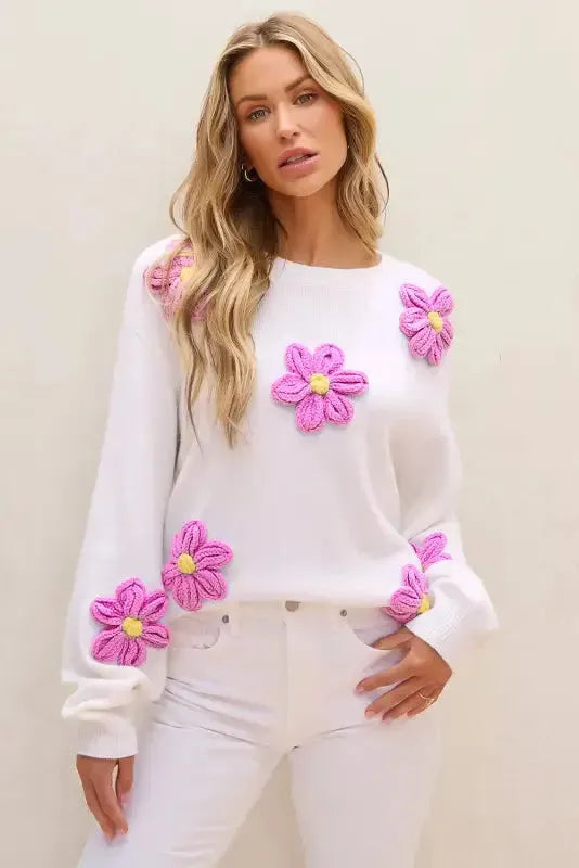 Floral Crochet Chunky Knit Sweater-5