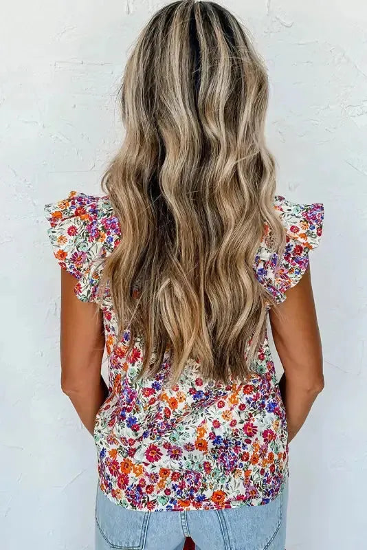 Floral Flutter Tank Top - Square Neck Rose Red-1