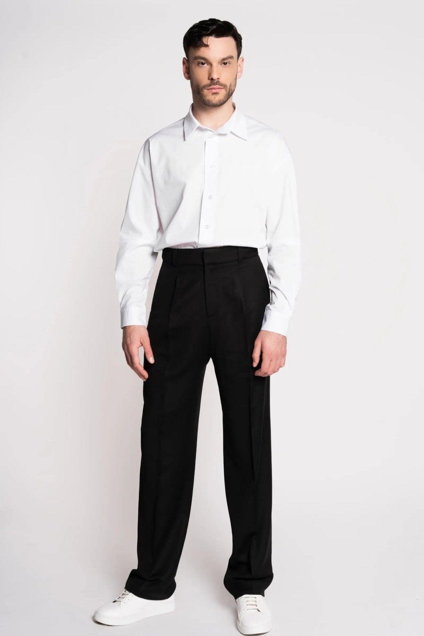 French-Made Thick Cold Wool Pleated High-Waisted Pants-2