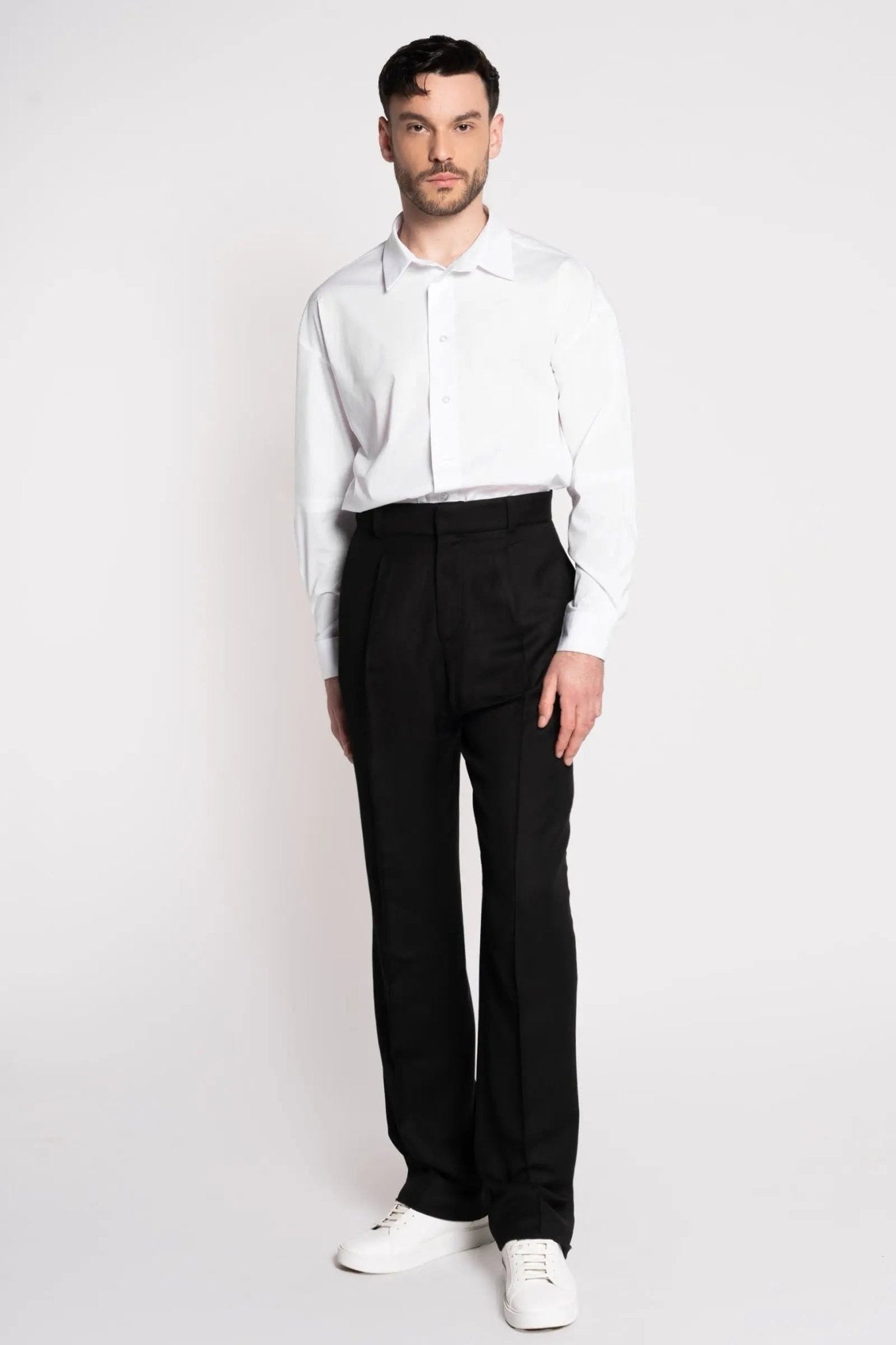 French-Made Thick Cold Wool Pleated High-Waisted Pants-0