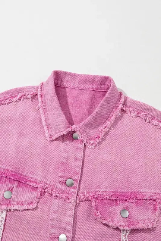 Lace Accents Distressed Denim Jacket-3