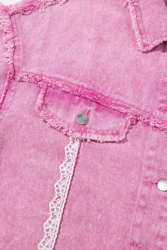 Lace Accents Distressed Denim Jacket-4