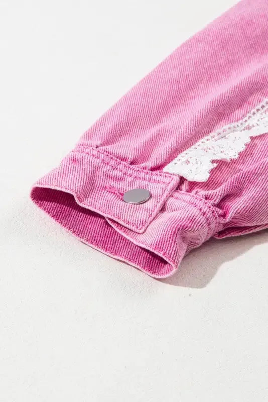 Lace Accents Distressed Denim Jacket-2