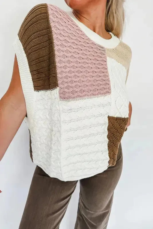 Multicolor Colorblock Mix Textured Sweater Tee-1