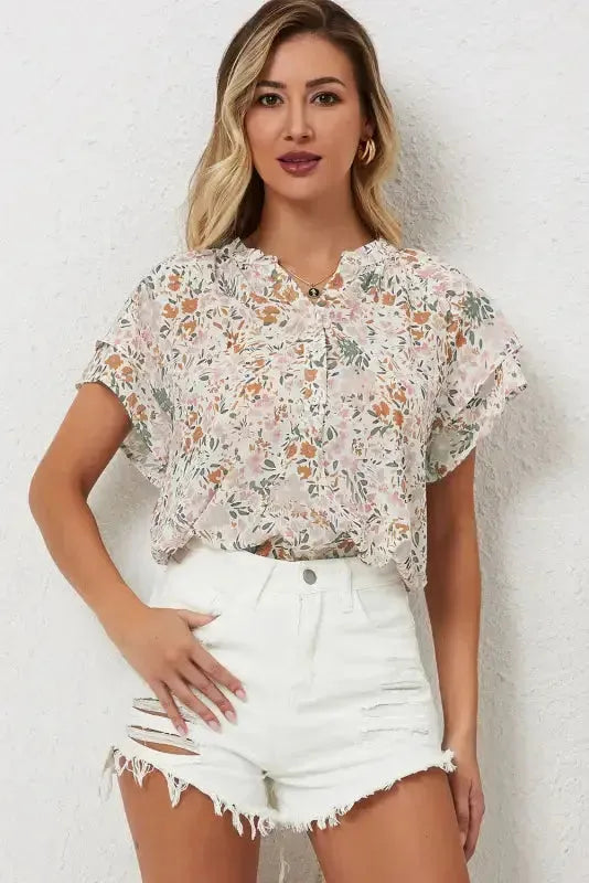 Multicolor Floral Mandarin Collar Top-4