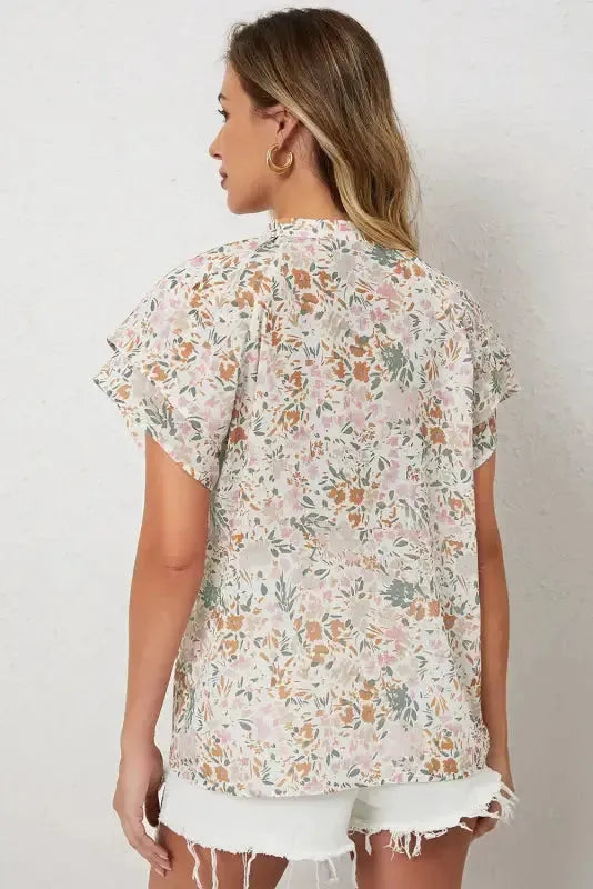 Multicolor Floral Mandarin Collar Top-1