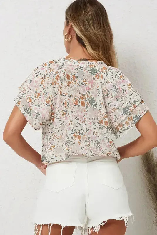 Multicolor Floral Mandarin Collar Top-3