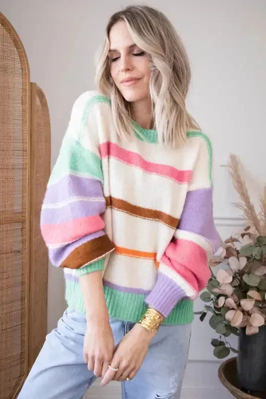 Multicolor Striped Colorblock Sweater-3