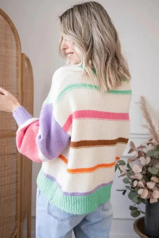 Multicolor Striped Colorblock Sweater-1