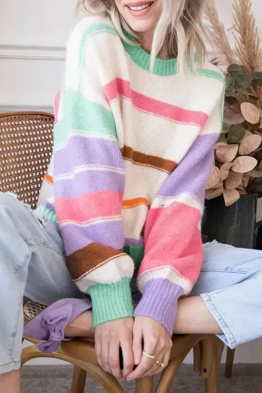 Multicolor Striped Colorblock Sweater-0