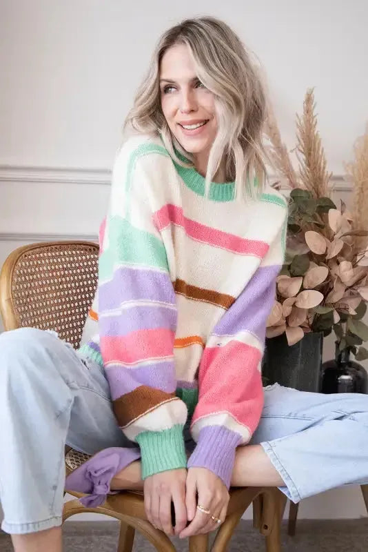 Multicolor Striped Colorblock Sweater-2