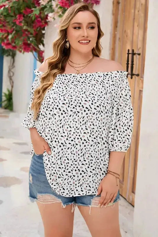 Polka Dot Plus Size Off Shoulder Blouse-3