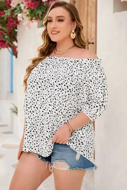 Polka Dot Plus Size Off Shoulder Blouse-2