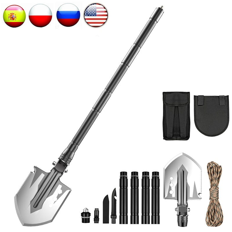 MT14104 Outdoor Titanium Camping Shovels with Steel Bucket Multifunction Folding Shovel Metal Garden Hand Shovels For Hiking-0