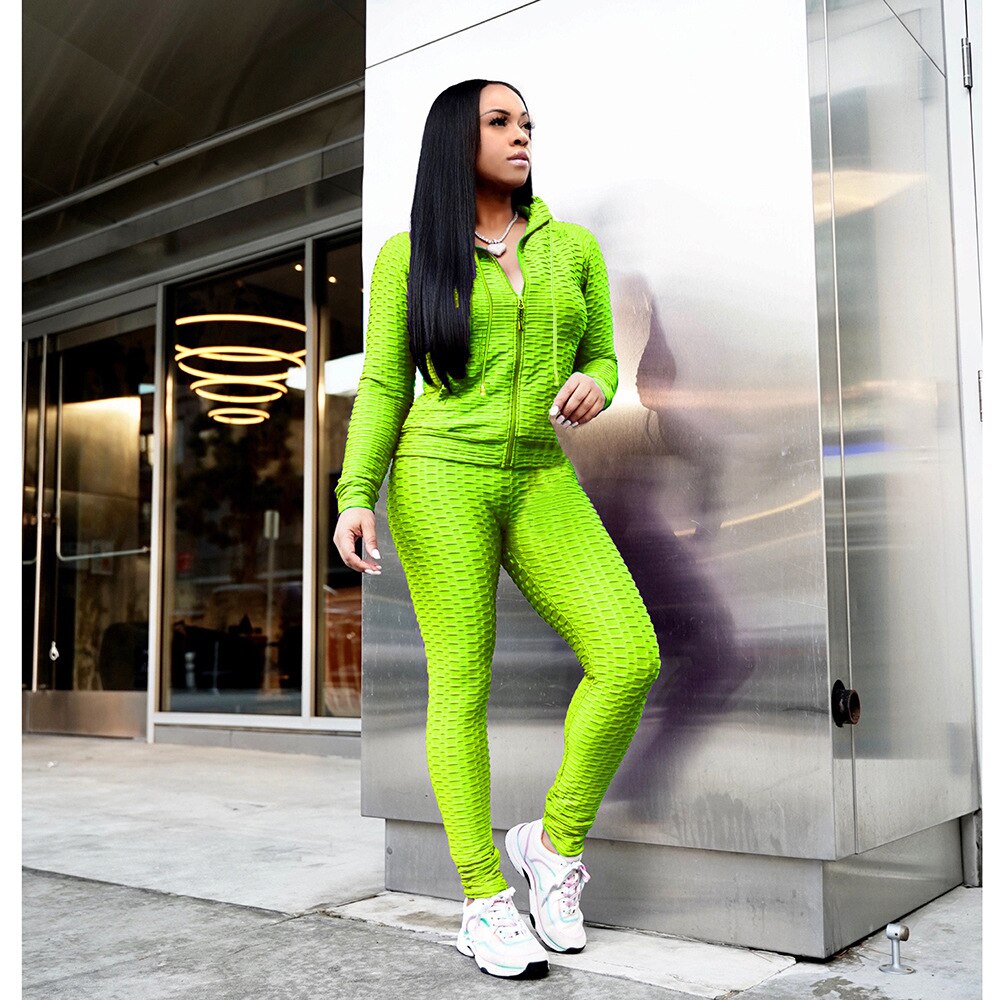 Sportswear Jacquard Hooded Set Gym Fitness Tracksuit Long Sleeve Zipper Hoodies Pencil Leggings Running Traning Outdoor Suit-9