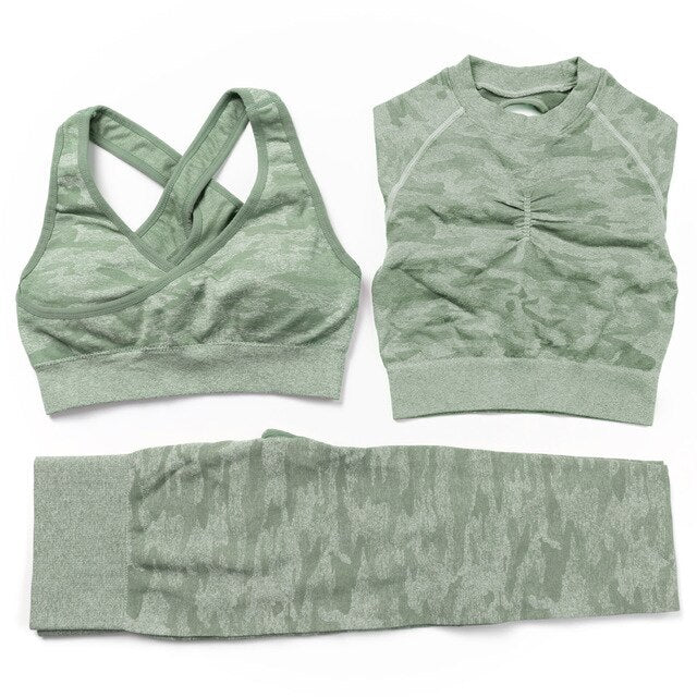 3Pcs Yoga Set Sport Suits Gym Wear Seamless Sportswear Workout Leggings Sports Bra Long Sleeves Crop Tops Fitness Clothing-11