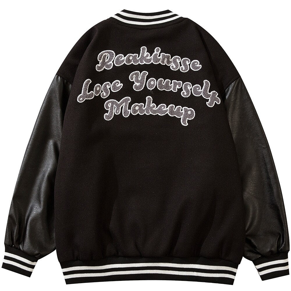 Varsity Jacket Men Leather Patchwork Letter Patch Baseball Coats Harajuku All-match Casual College Style Bomber Outwear-1