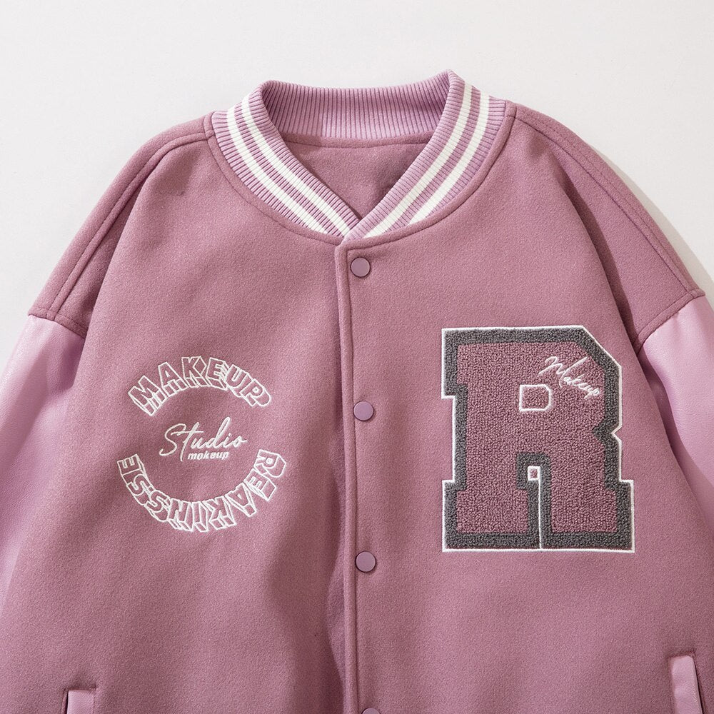 Varsity Jacket Men Leather Patchwork Letter Patch Baseball Coats Harajuku All-match Casual College Style Bomber Outwear-4