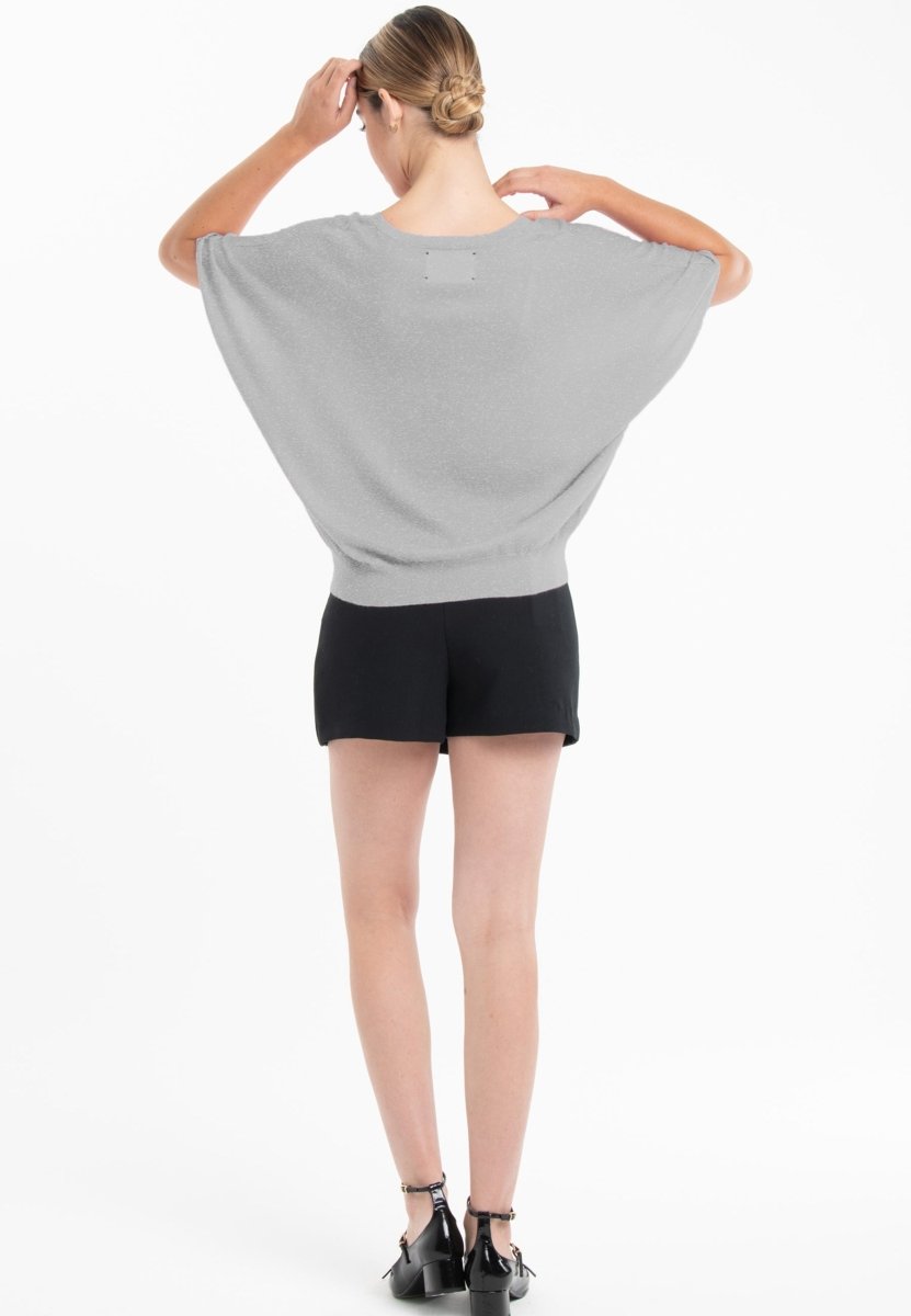 Pull col V manches chauve souris ultrafin cachemire et laine gris femme - KELLY 6-2