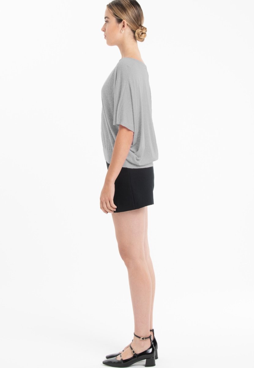 Pull col V manches chauve souris ultrafin cachemire et laine gris femme - KELLY 6-1