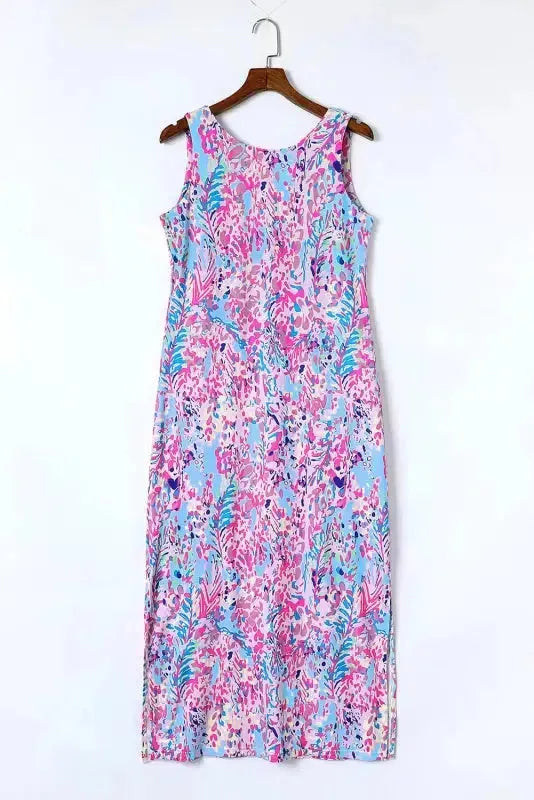 Purple Abstract Floral Print Sleeveless Maxi Dress-1